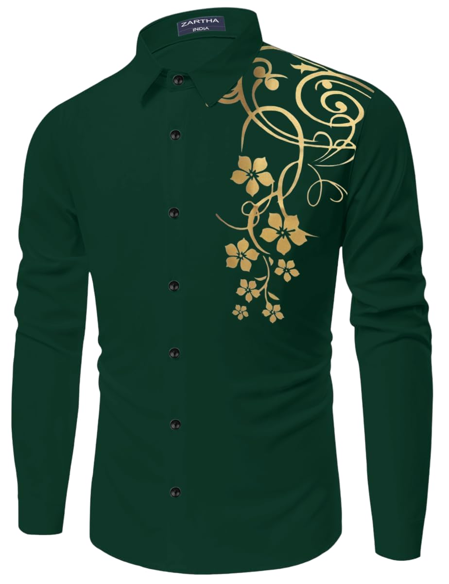 Zartha MenS Regular Fit Printed Pattern Cotton Blend Shirt With Collared Neck Long Sleeve And Standard Length | Shirt For Man D