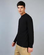 Bewakoof Mens Solid Black Round Neck Full Sleeve Oversized T-Shirt
