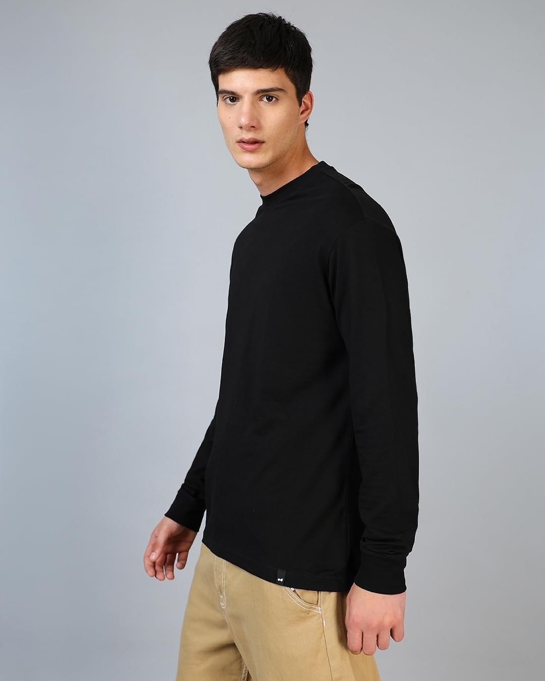 Bewakoof Mens Solid Black Round Neck Full Sleeve Oversized T-Shirt