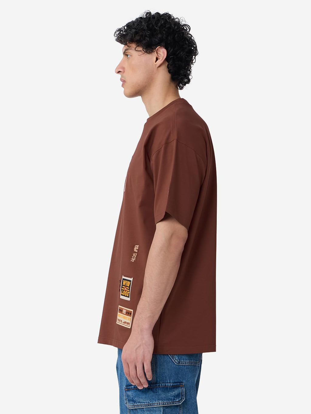 The Souled Store Baki Hanma: Badges Men and Boys Short Sleeves Round Neck Brown Embellished Cotton Oversized T-Shirts