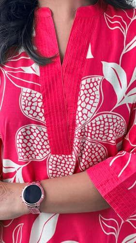 Lookmark WomenS Floral Printed Cotton Blend 3/4Th Sleeve Knee Length V-Neck Kurta And Palazzo Set For Women (Az-Lm-Og-Ks2204 Pi