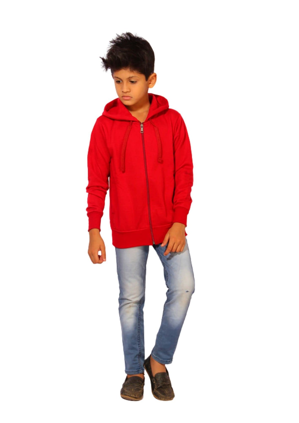 Wearilio Sweatshirt for Boys Stylish Hoodie with Zipper and Full Sleeves (1314 Years, Red) 13-14