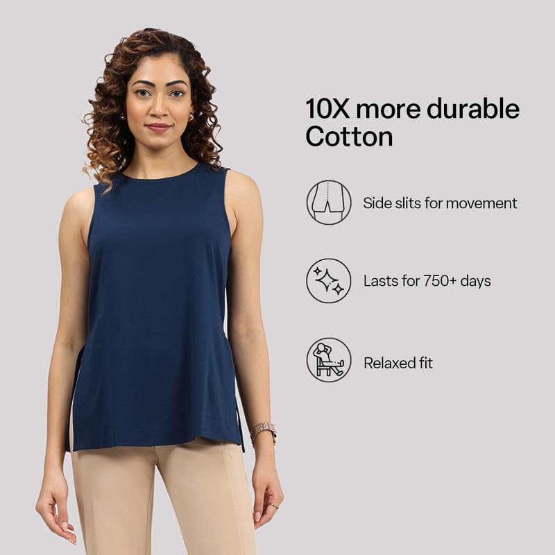 Last Tee Sleeveless Long Slit Top | Stays New for 750+ Days | Breathable | Long Slits | high Neck | Sleeveless Design
