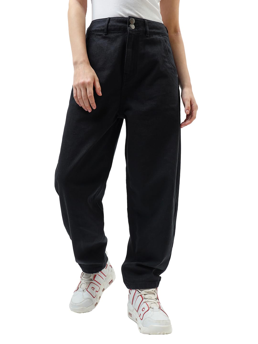 Bewakoof Womens Baggy Tapered Fit Jeans_624269_Black_36