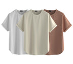 Juneberry Pure 100% Cotton Oversized Loose Baggy Fit Round Neck With Drop Shoulder White & Cork & Swanwhite Half Sleeves Boyfrie
