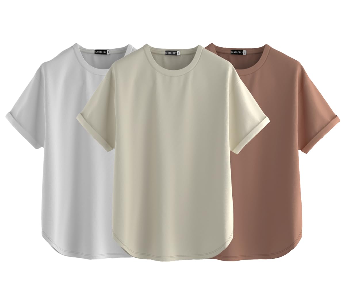 Juneberry Pure 100% Cotton Oversized Loose Baggy Fit Round Neck With Drop Shoulder White & Cork & Swanwhite Half Sleeves Boyfrie