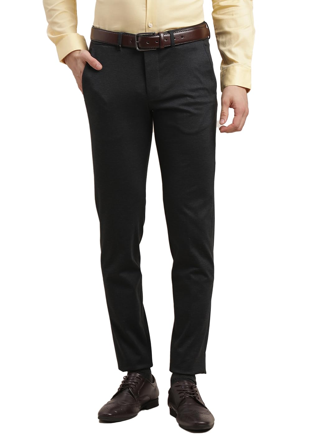 Turtle Men Terry Rayon Stretch Solid Ultra Slim Fit Black Formal Trouser