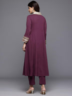 Varanga Women Purple Zari Lace Embellished Yoke A-Line Kurta Set