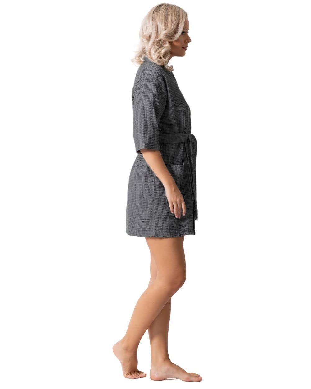 Turkish Linen Lightweight Waffle Knit Bath, Spa & Bridesmaids Kimono Short Robes for Women - Quick Dry & Soft
