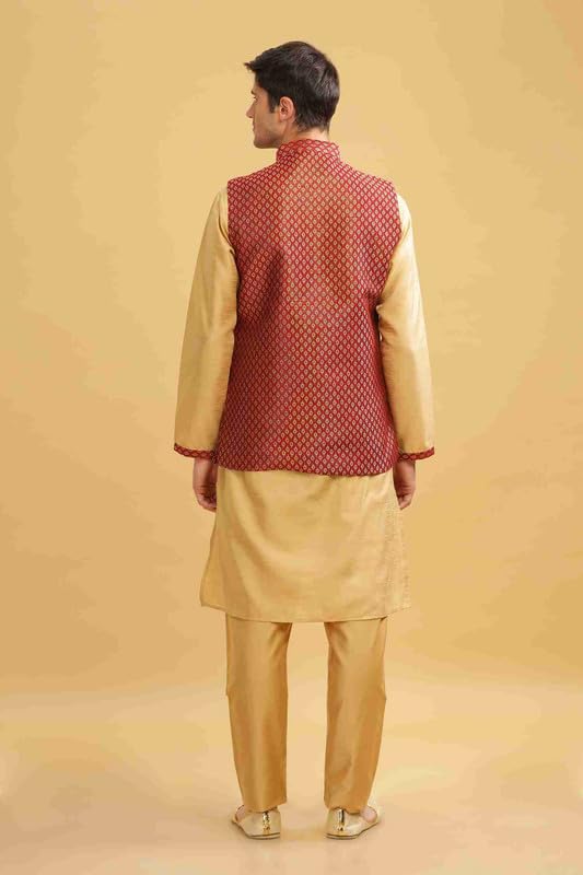 Be Active MenS Regular Kurta Pyjama Set With Nehru Jacket, Solid Straight Long Knee Length Full Sleeves, Ethnic Wear Comfortabl