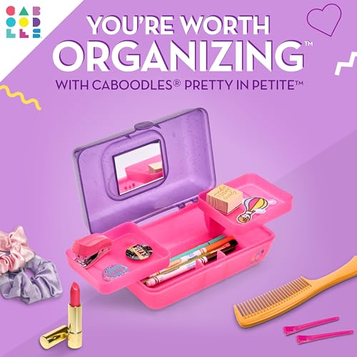 Caboodles Pretty in Petite Makeup Box, Two-Tone Purple Sparkle on Pink Sparkle, Hard Plastic Organizer Box, 2 Swivel Trays, Fash