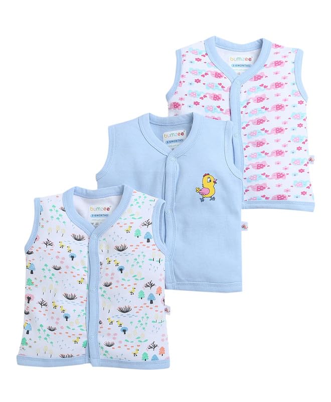 BUMZEE Sky Blue & White Girls Sleeveless Jablas Pack of 3 Age - 6-9 Months (Peb9309D-sbl.wht)