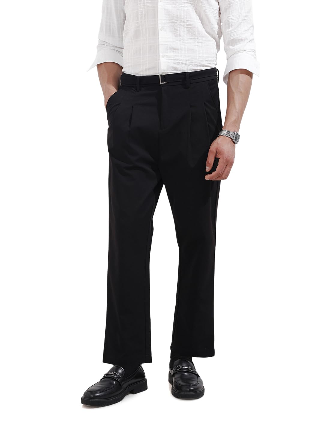 The Indian Garage Co Mens Relaxed Fit Mid-Rise Textured Gurkha Sweater