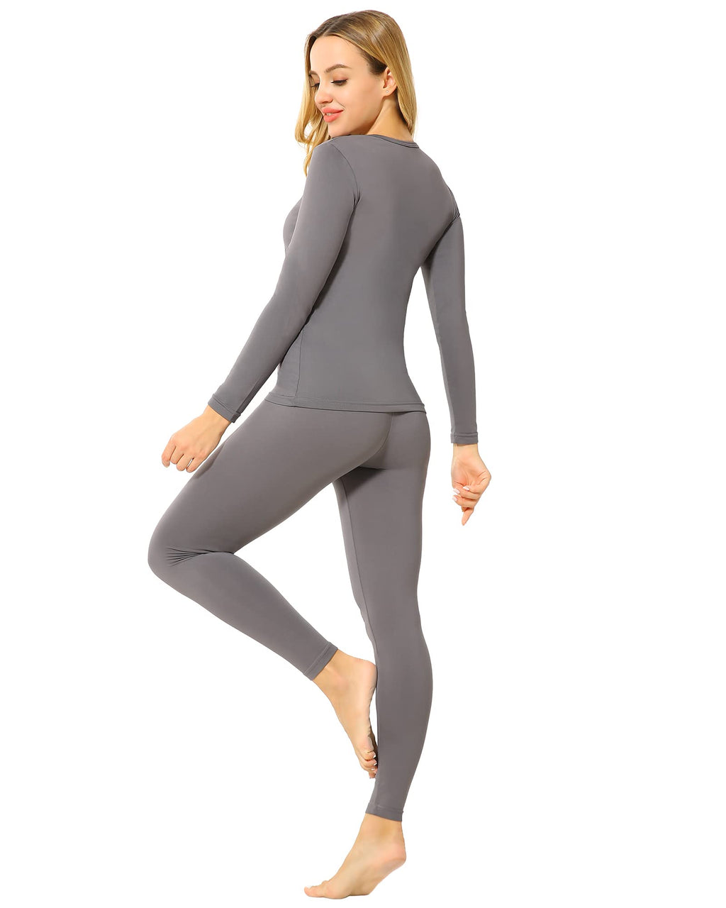 ViCherub Womens Thermal Underwear Set Long Johns Base Layer Fleece Lined Cold Weather Soft Top Bottom Gray 2XL
