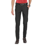 Turtle Men Cotton Viscose Dobby Print Slim Fit Black Formal Trouser
