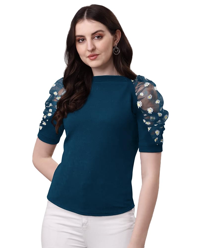 Noble Monk WomenS Solid Stretchable Top | Round Neck Half Sleeve | Regular Fit Top For Women