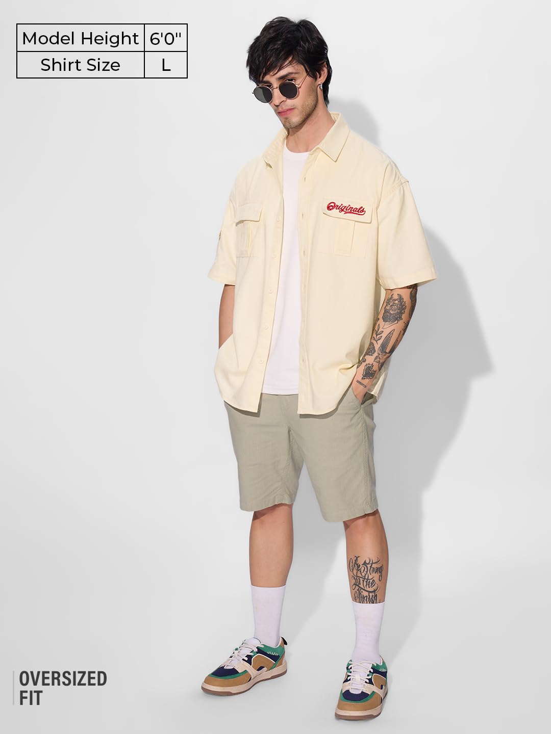 The Souled Store Solids: Classic Off-White Men and Boys Short Sleeves Collared Neck Button Front Cotton Oversized Shirts