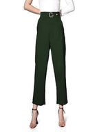 Leriya Fashion Trousers For Women || Solid Bi-Stretch Straight Trousers With 2 Front Pockets & Decorative Buckle || For Office |