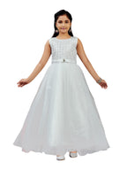 Aarika Girls White Colour Emballished Net Gown (3-9 Years)