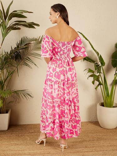 Rare WomenS Polyester Fit And Flare Maxi Dress (Ep8120A_Pink