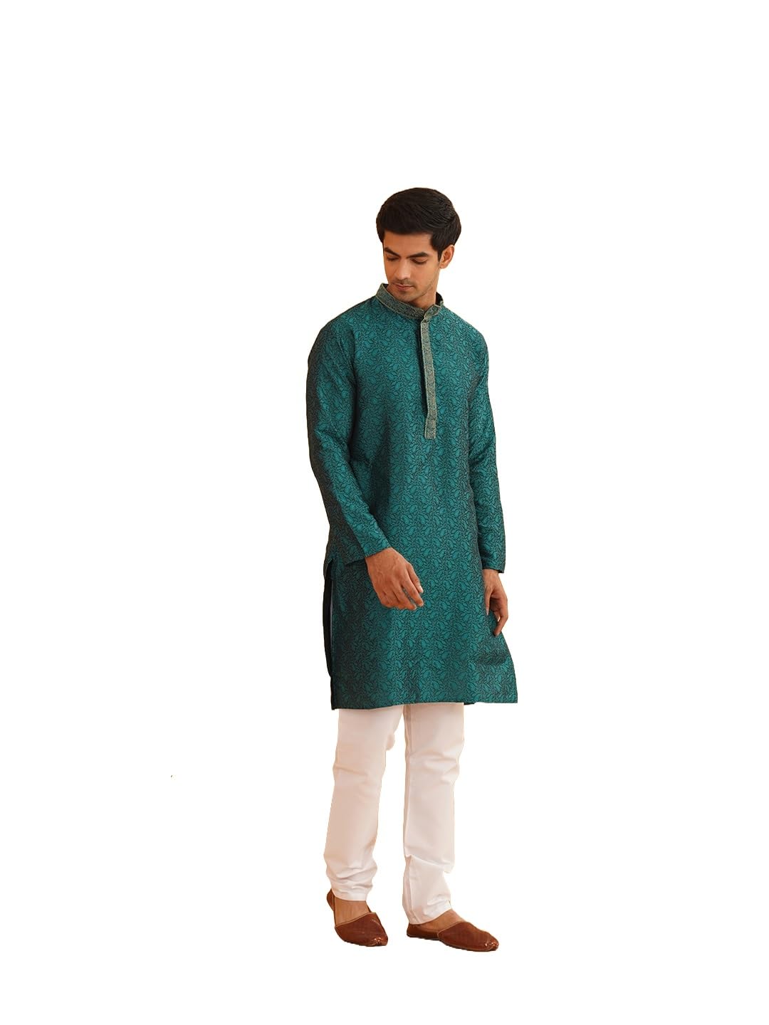 Sojanya (Since 1958, MenS Teal Silk Blend Kurta Churidar Pyjama Set, Size: Xxl