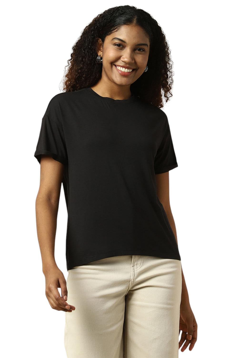 Allen Solly Women Regular Fit Solid Casual Short Sleeve T-Shirt