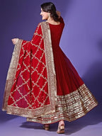 Fashion Basket Georgette Maroon Anarkali Gown For Women