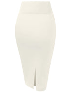 Women's Techno/Scuba Stretchy Office Pencil Skirt KSK43584 1139 Ivory M