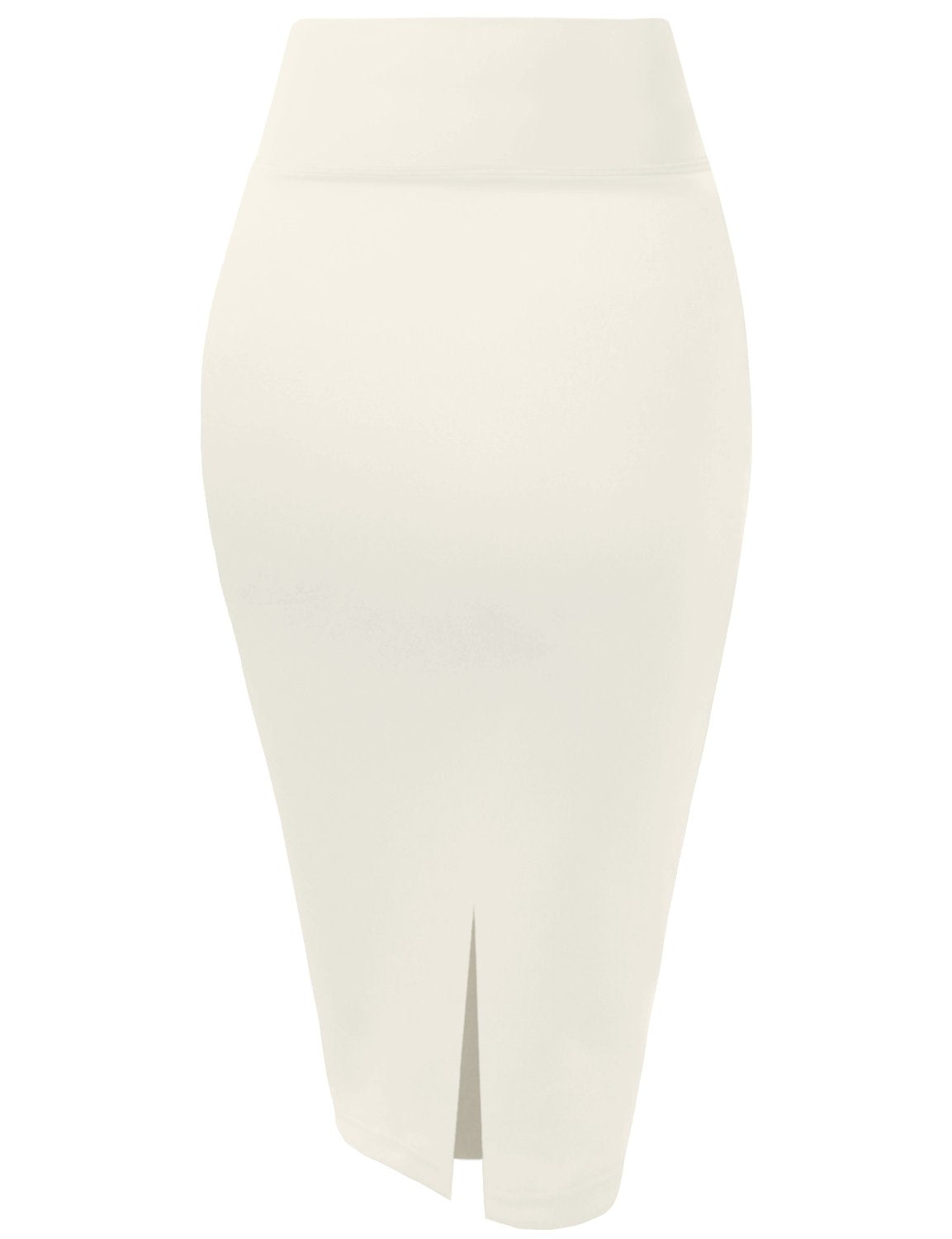 Women's Techno/Scuba Stretchy Office Pencil Skirt KSK43584 1139 Ivory M