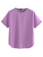 Juneberry Pure 100% Cotton Oversized Loose Baggy Fit Round Neck With Drop Shoulder Black & Swanwhite & Lilac Half Sleeves Boyfri