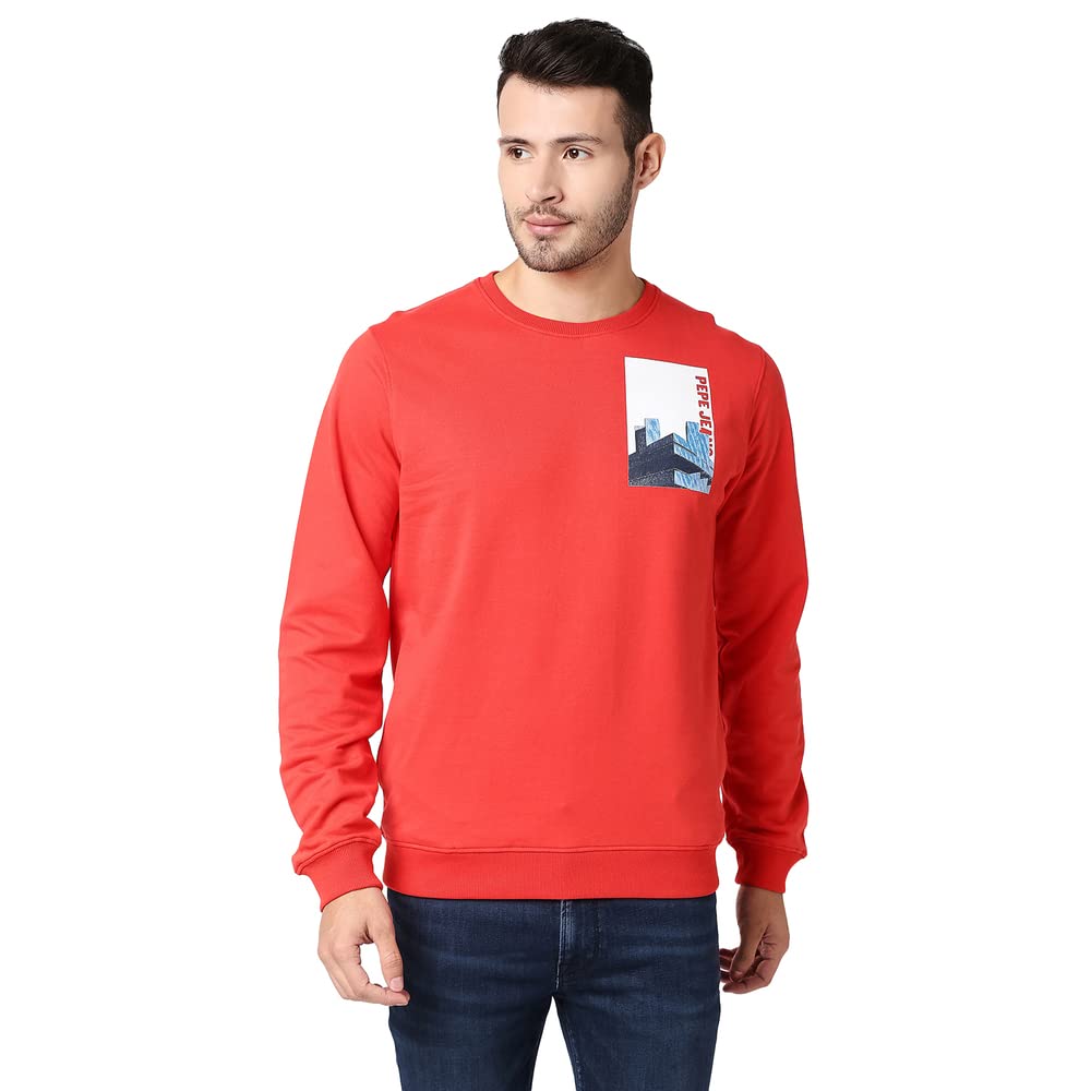 Pepe Jeans Mens Piero Graphic Printed Sweatshirt, Classic Red,S