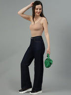 Kotty Womens Solid High Rise Cotton Lycra Blend Relaxed Fit Jeans