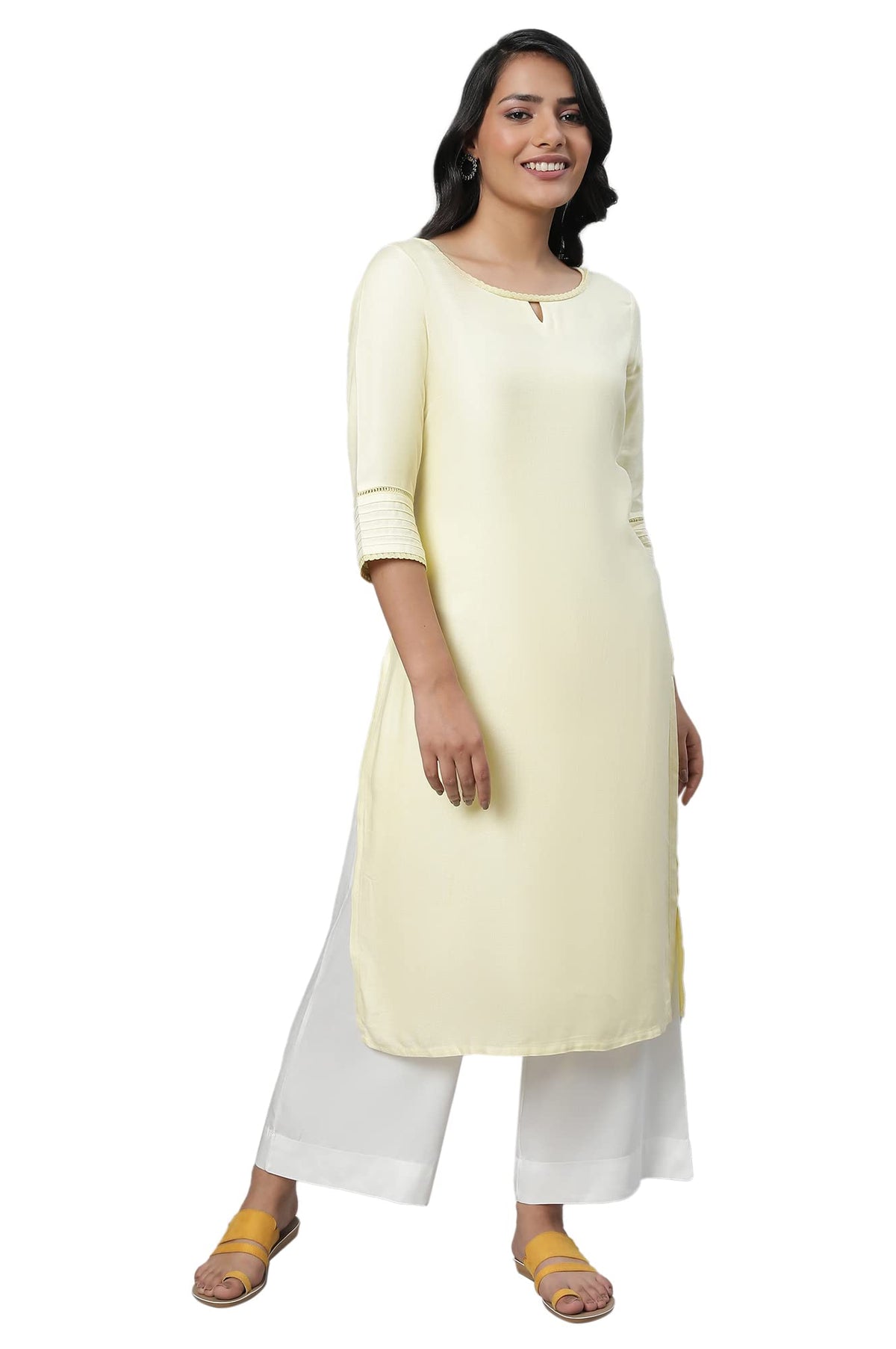 Aurelia WomenS Viscose Solid Regular Kurta (23Fea12231-702549_Yellow_L