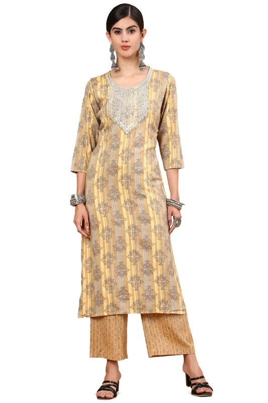 Soch Women Ethnic Motif Printed Rayon Kurta Set with Zari Work