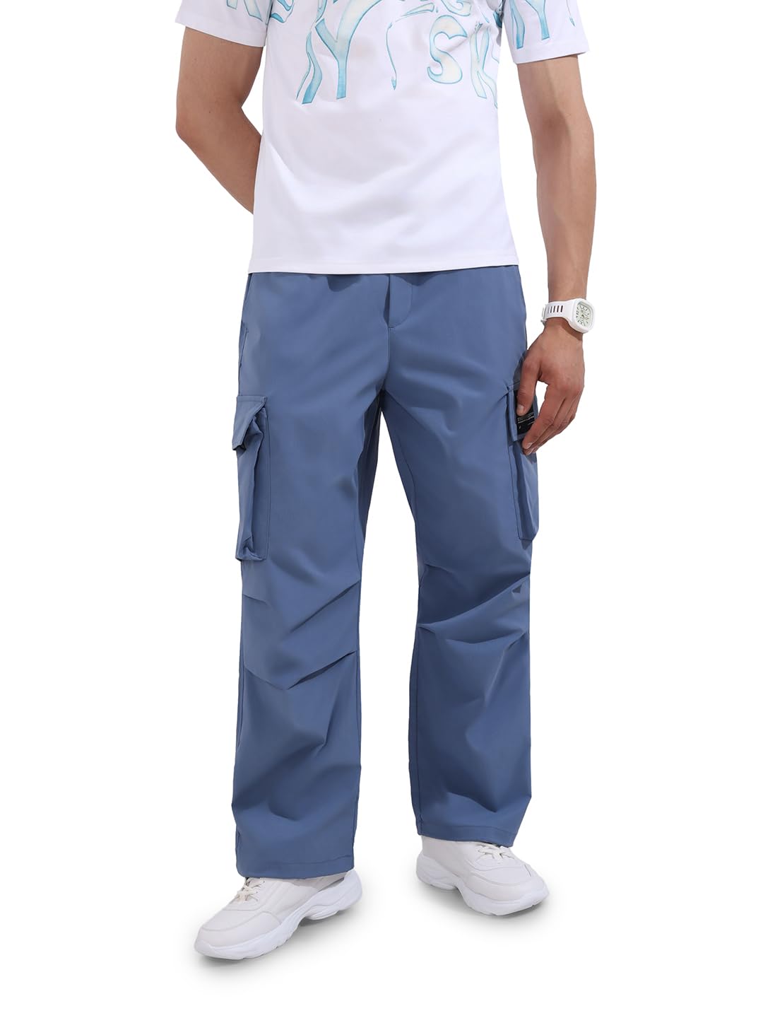 The Indian Garage Co Mens Baggy Textured Mid-Rise Cargo Pants