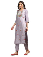 Ishin Floral Embroidered Thread Work Silk Chiffon Straight Kurta With Trousers & Dupatta | Kurta Set For Women | Kurta With Trou