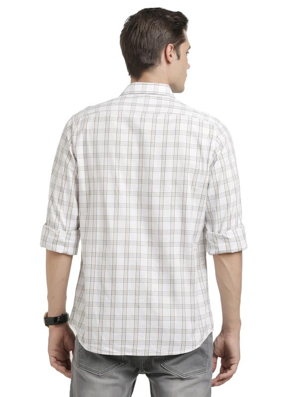 Turtle Men 100% Cotton Slim Fit Off White Check Full Sleeve Casual Shirt