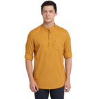 Turtle Men Pure Cotton Printed Kurta Shirts Yellow
