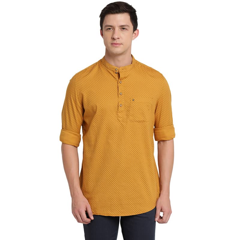 Turtle Men Pure Cotton Printed Kurta Shirts Yellow