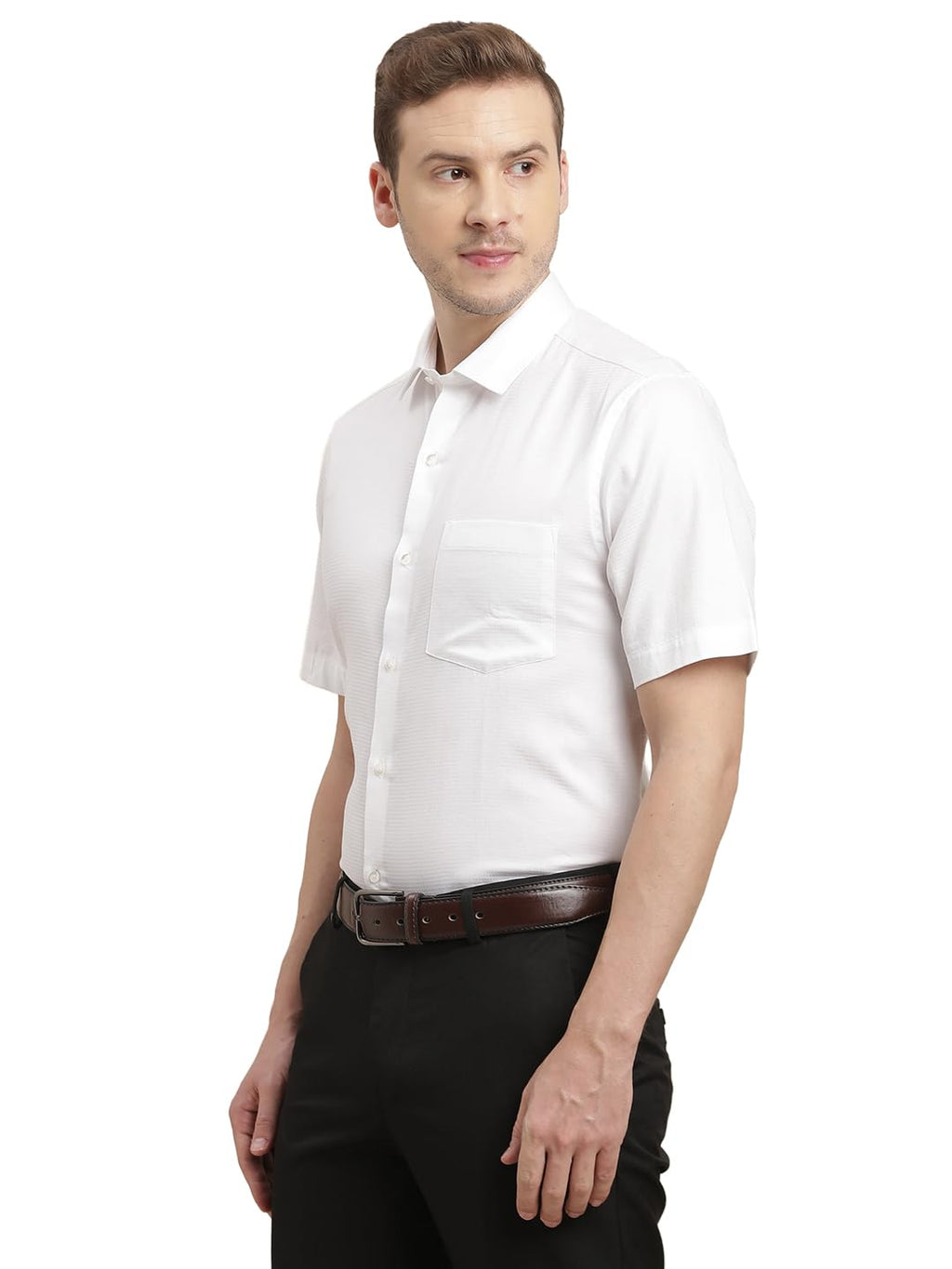 Turtle Men 100% Cotton Regular Fit White Dobby Print Half Sleeve Formal Shirt