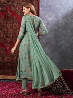 ANNI DESIGNER Womens Rayon Blend Printed Straight Kurta with Pant & Dupatta (VICE Green-VKS03_M_Green_Medium)