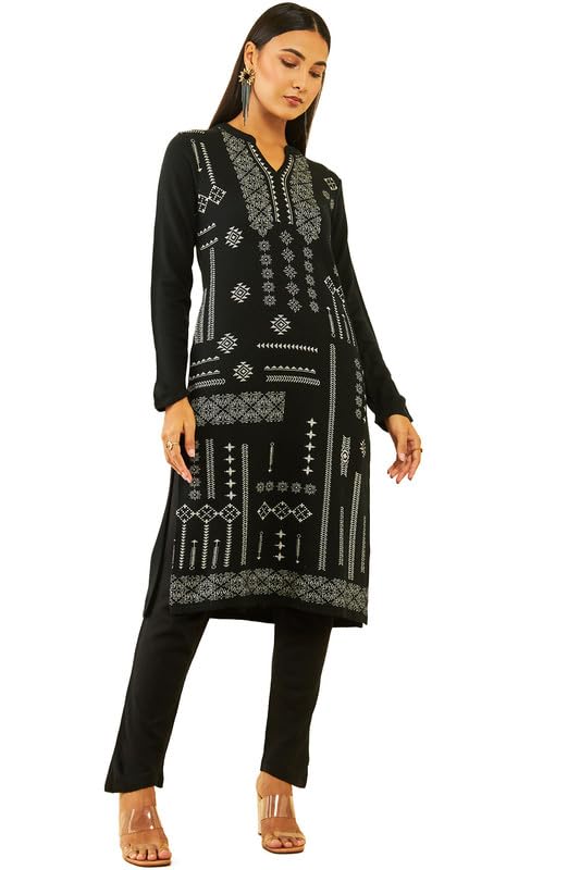 Soch Women Acrylic Ethnic Motifs Pattern Knitted Winter Kurta with Pocket