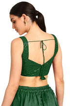 Soch Womens Green Sequinned Sweetheart Neck Georgette Padded Blouse