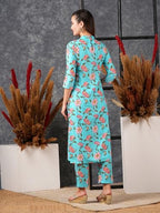 ANNI DESIGNER Womens Cotton Blend Straight Printed Kurta with Pant (NAZUK RAMA-NW_M_Blue_Medium)