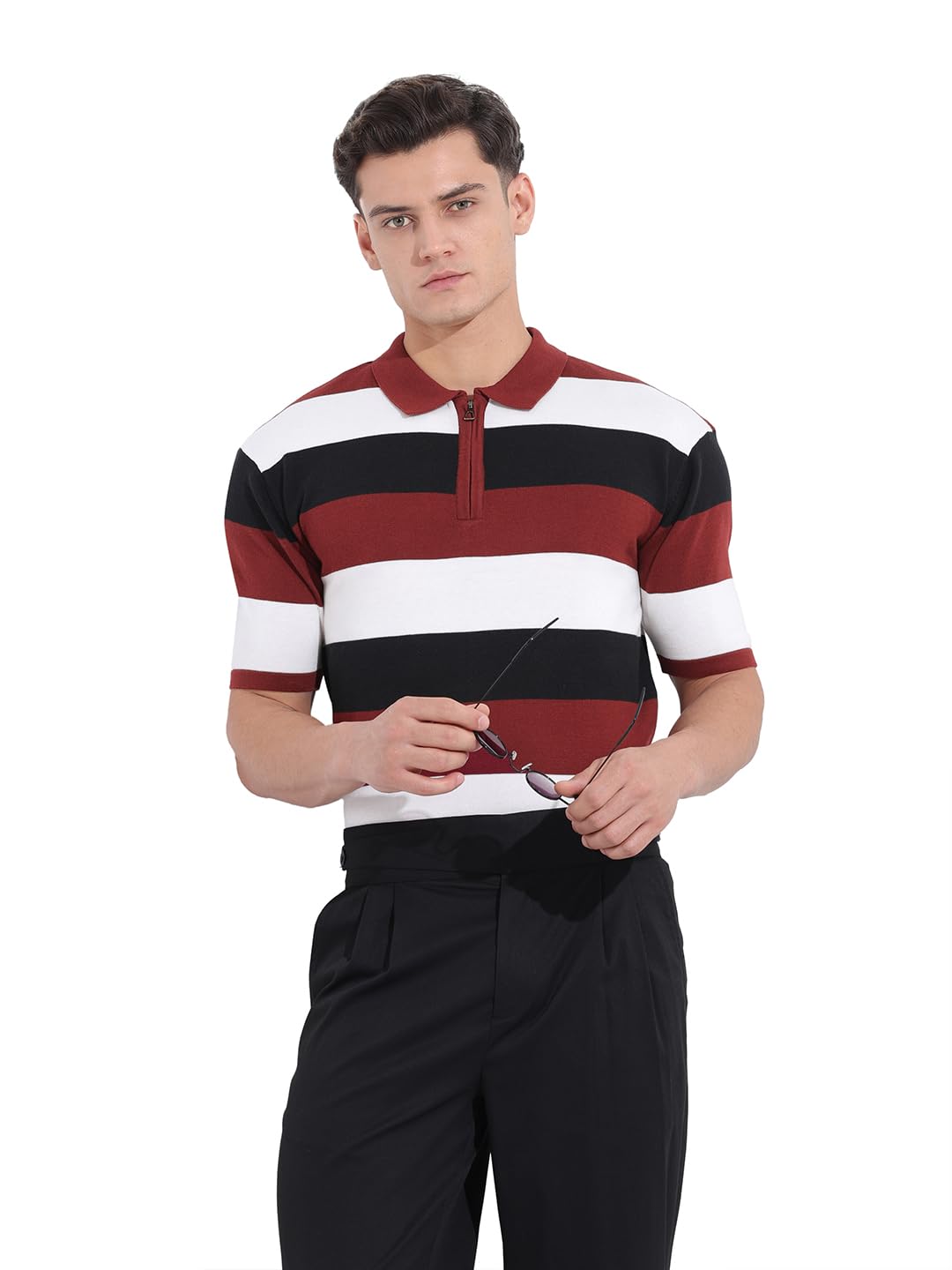 The Indian Garage Co Mens Oversized Textured Half Sleeves Collar Neck Sweater