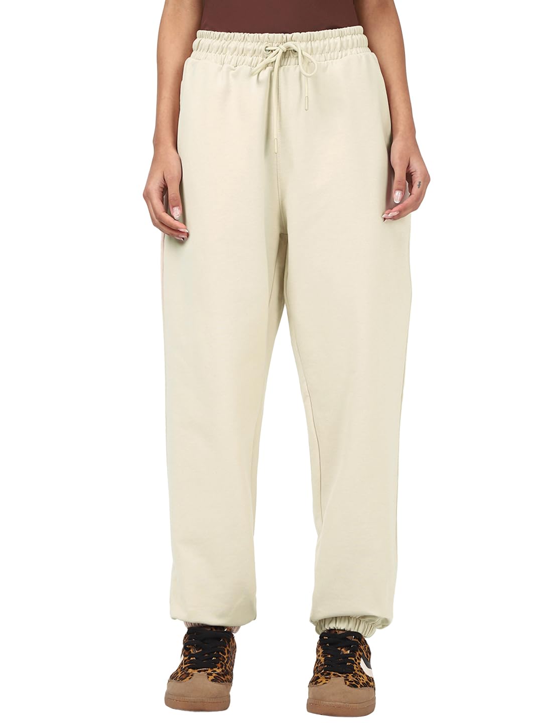 Bewakoof Womens Solid Oversized Fit Terry Joggers_646686_Off White_2XL