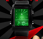 FANMIS Men's Waterproof Rectangle Dial Analog Digital Wrist Watch with Five LED Backlight Color Black