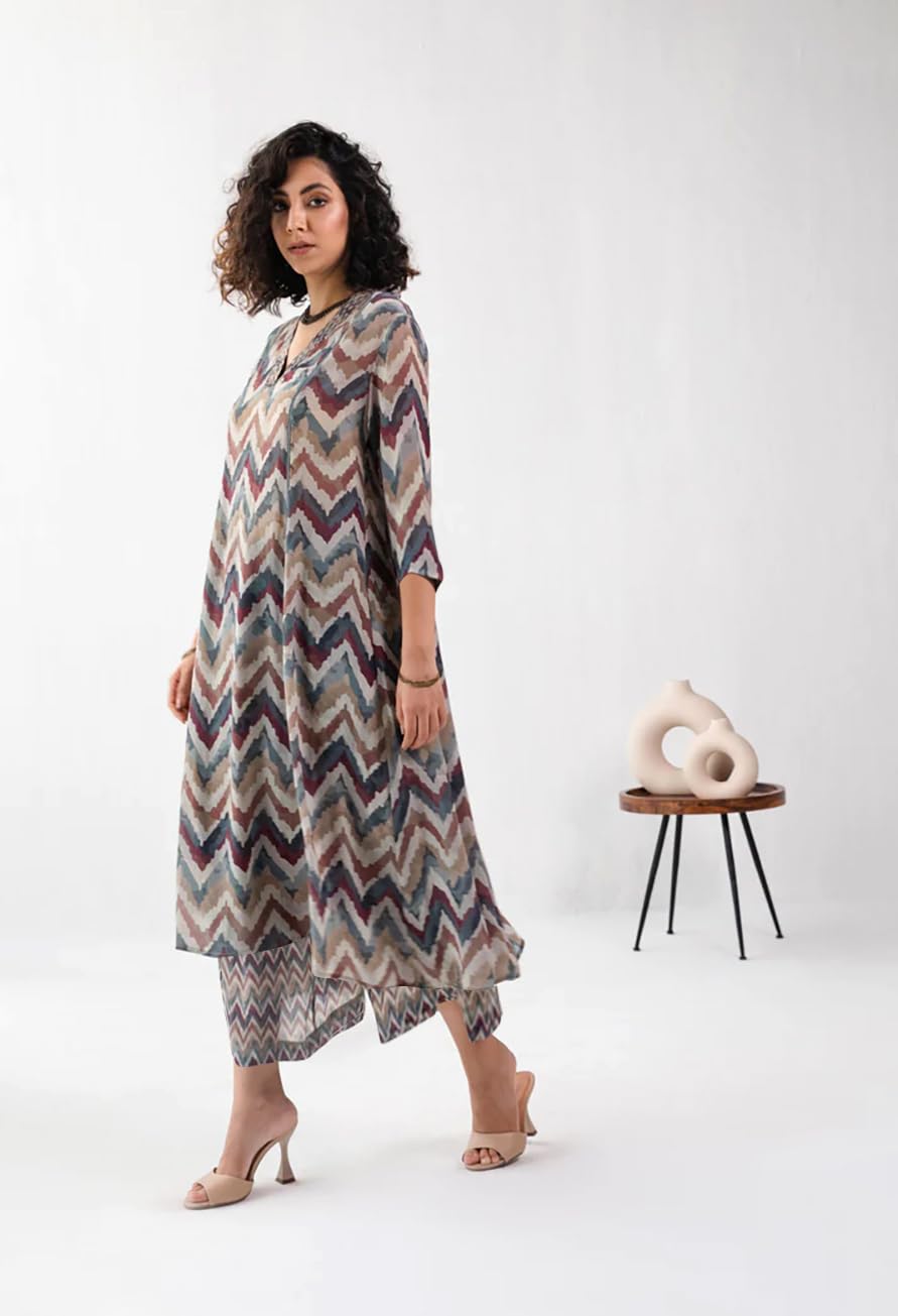 Toochki WomenS Multi Color Zig Zag Printed Rayon Stitched Co-Ord Set | Relaxed Fit For Women | Two Piece Set Top & Plazzo |