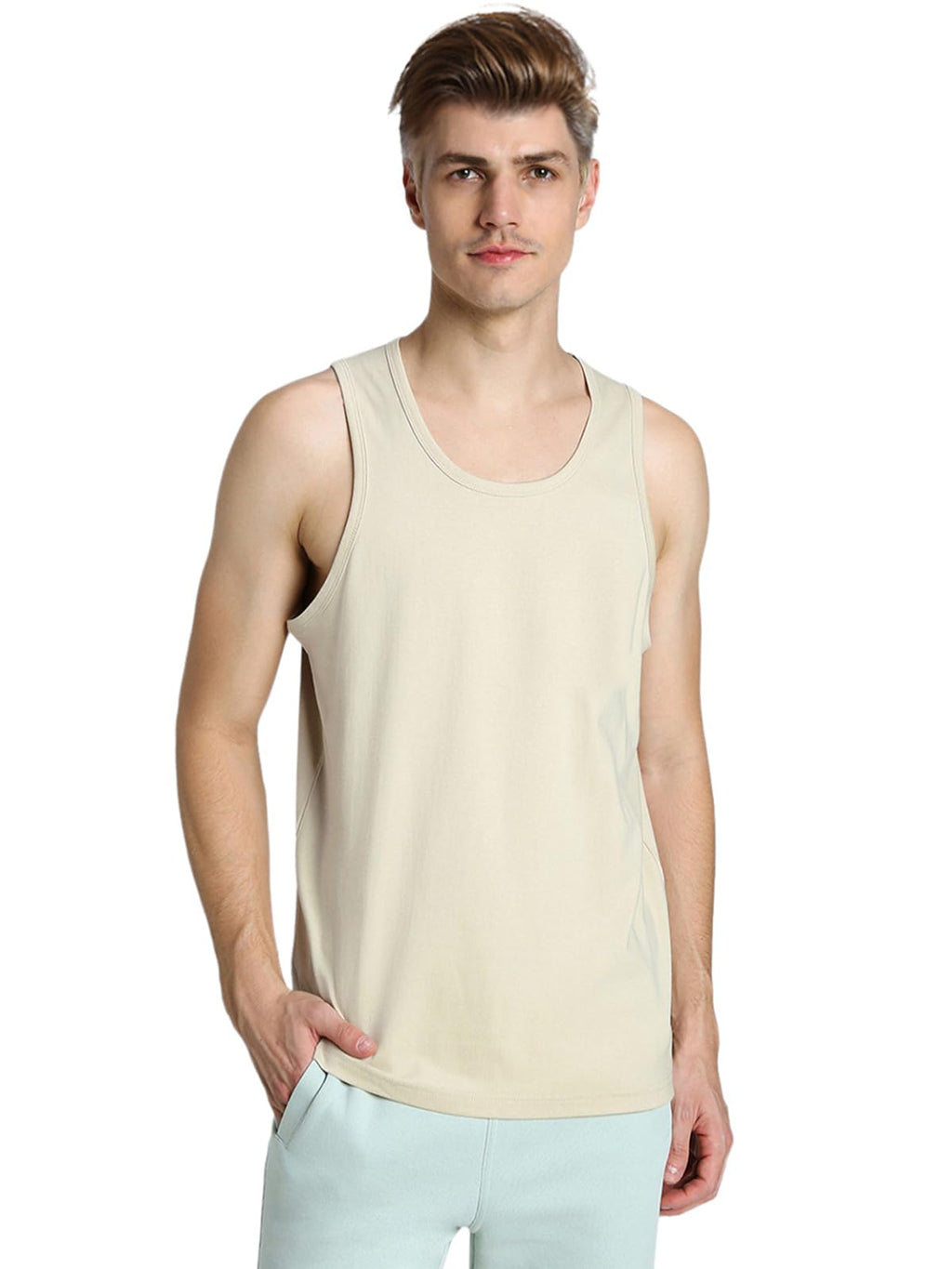 Veirdo Men's Men Sleeveless T-Shirt Solid Plain Vest Cotton Sando For Beach Wear Gym Cycling Running Other Sports