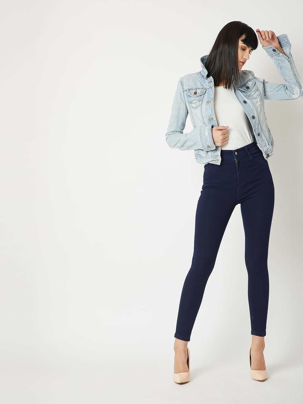 Miss Chase Womens Navy Blue Denim Skinny Fit High Rise Clean Look Regular Length Stretchable Denim Jeans